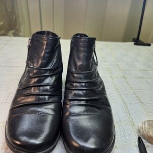 Black Leather Ankle Booties - Classic Women's Zip Booties